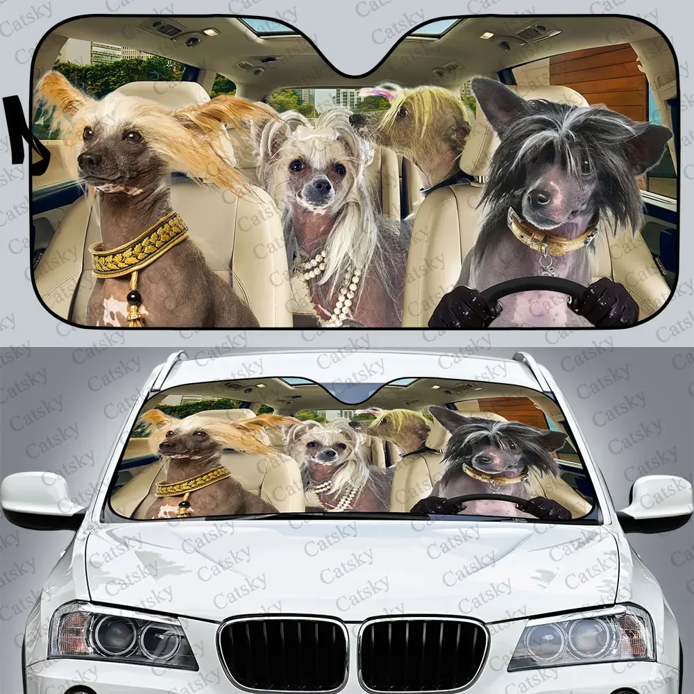 Chinese Crested Dog Car Sunshade, Car Decor Gift, Windscreen Sunshield for Car Window Sunshade Cover Foldable Uv Ray Reflector