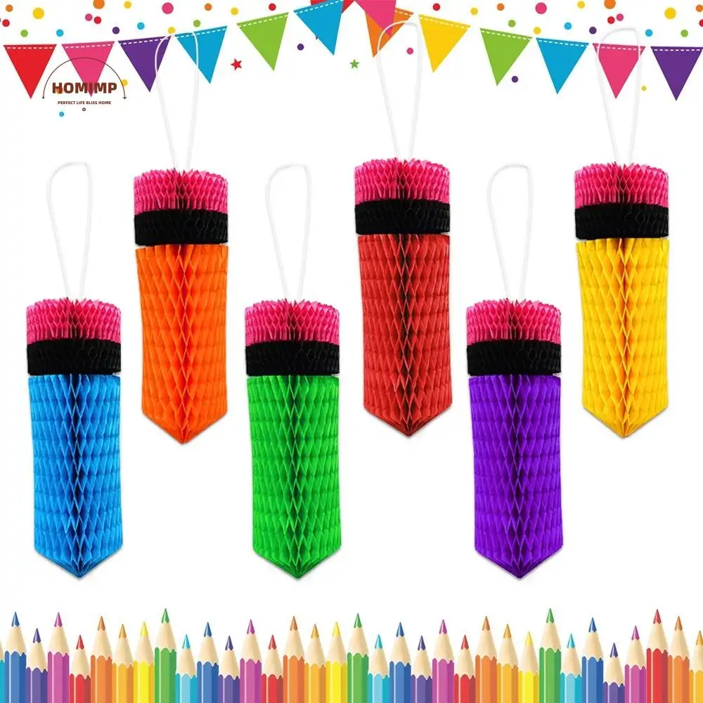 

Colorful Pencil Honeycombs Ornaments Beautiful Paper Back To School Pencil Pendant School Season Paper Pencil Ornaments
