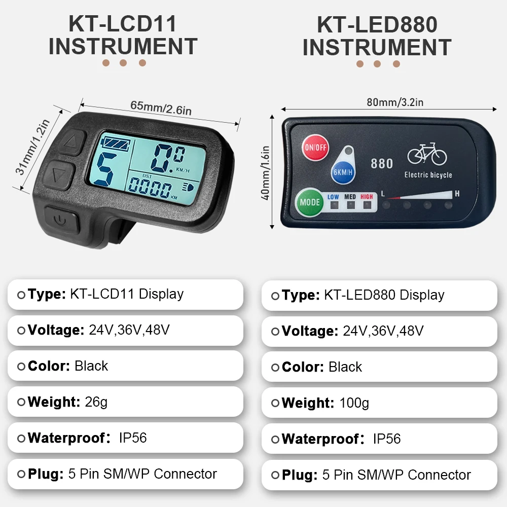 Electric Bicycle KT Display LCD3 LCD5 LCD7 LCD8H LED880 24V 36V 48V 72V Ebike intelligent Kunteng Display for Electric Bike Kit