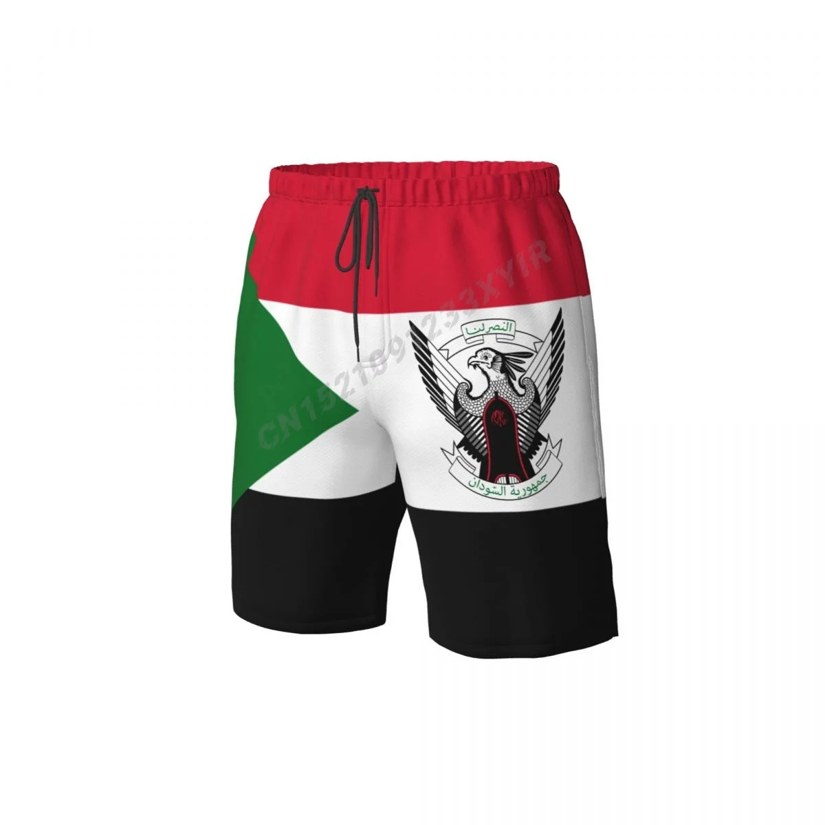 Summer Men\'s Sudan Emblem Beach Pants Shorts Surfing M-2XL Polyester Swimwear Running