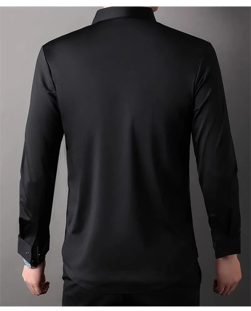 مرونة عالية سلس قمصان الرجال طويلة الأكمام العضلات قميص رياضي الحجم الأوروبي لا الكي الأعمال المهنية عمال السببية #5