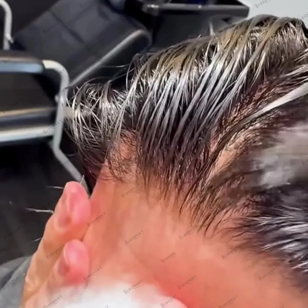 

1B30 80% Плотность волос, реалистичная естественная линия роста волос, ультратонкая полиуретановая основа 0.02 мм, невидимый парик для мужчин с облысением, легкий вес