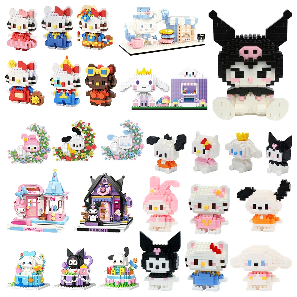 

Sanrio My Melody Building Blocks Kuromi Cartoon Figures Bricks Hello Kitty Children's Assembly Toys Cinnamoroll Model Gift