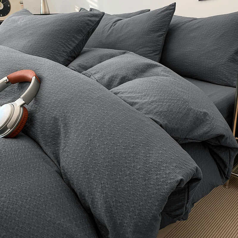 100% Cotton Bubble Texture Bedding Set Japanese 4pc Duvet Cover Sheet Pillowcases Simple Plain Cotton Bed for 1.5m 1.8m 2.0m Bed