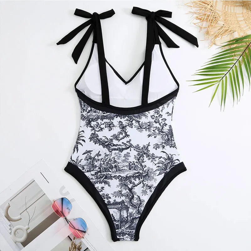 CPUTAN Deep V Bikini Set 2024 Sexy Women One Piece Swimsuit with Sarong Dress Vintage Swimwear Skirt Cover Brazilian Beachwear