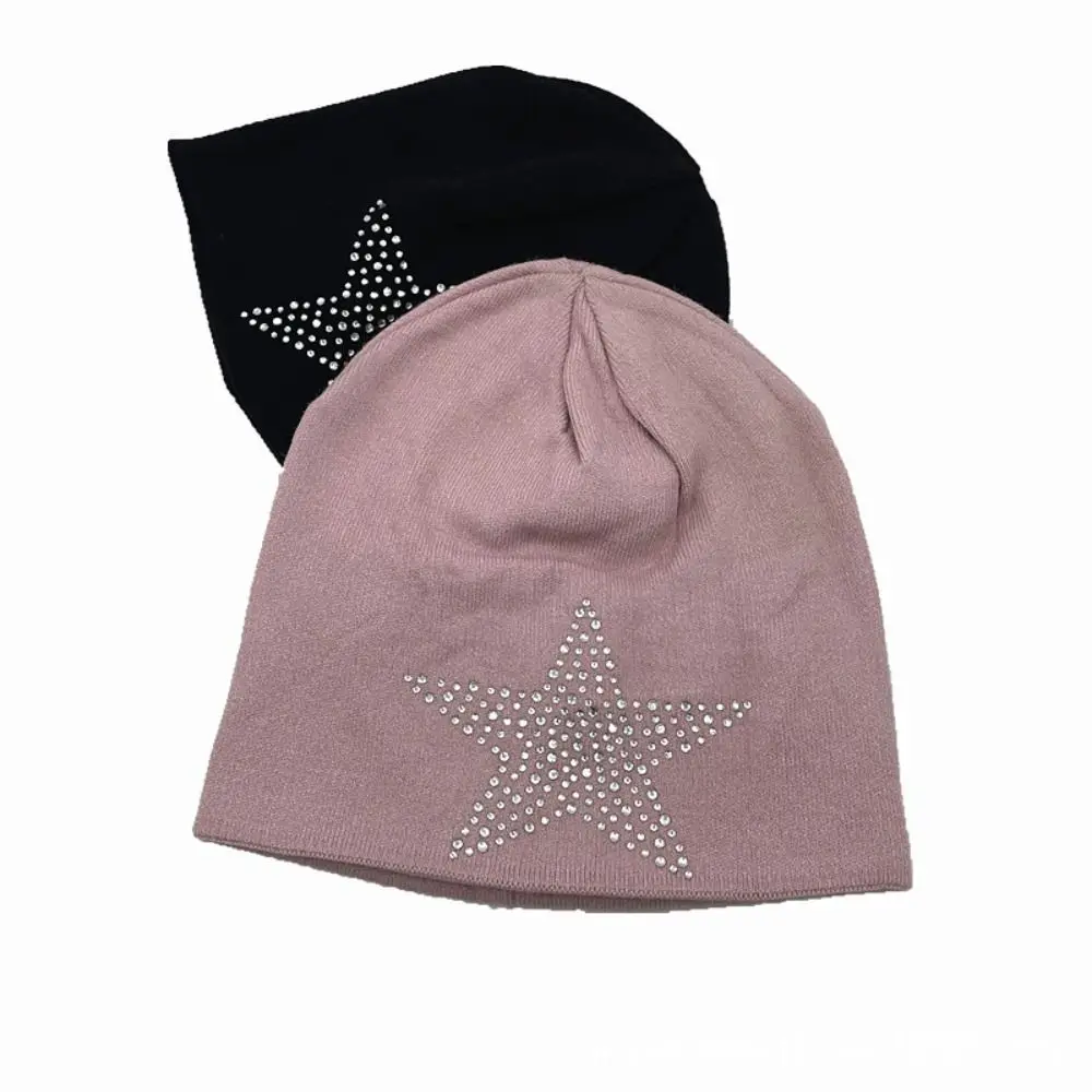 Casual Rhinestone Star Print Women Beanie Hat Warm Windproof Skating Camping Hiking Cap Gothic Punk Hats Autumn Winter