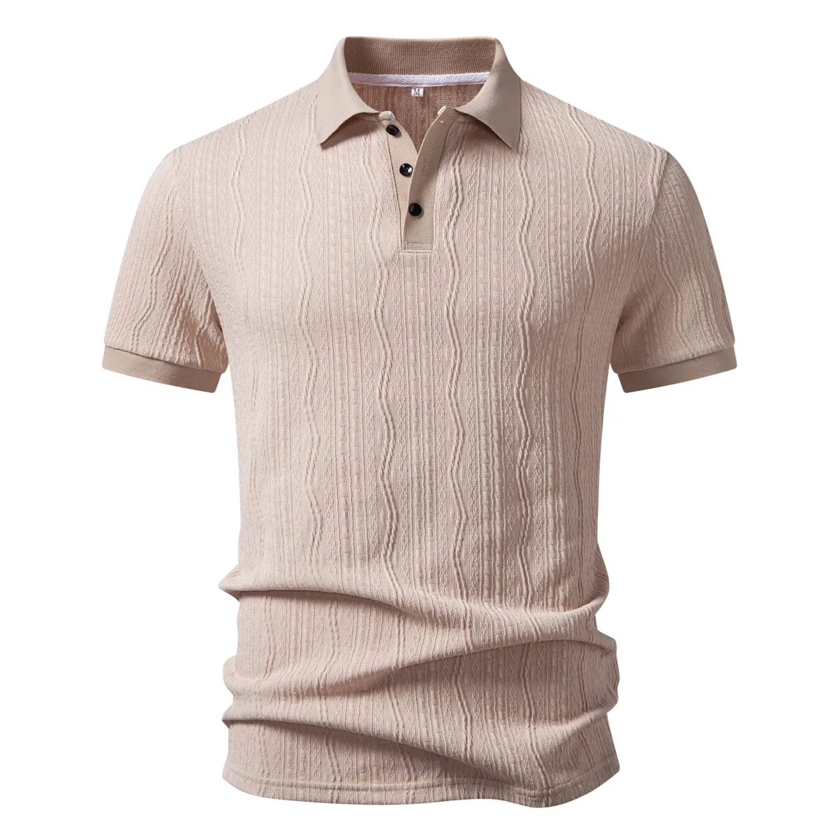 Men's Vintage Solid Color Summer Short Sleeve Polo Shirt Casual Breathable Lapel T-Shirt Fashion Textured Jacquard Clothing