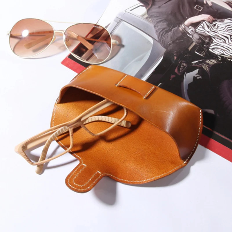 Estuche para gafas hecho a mano, bolsa para gafas de cuero de vaca auténtico, soporte para gafas de sol, organizador, caja de almacenamiento para