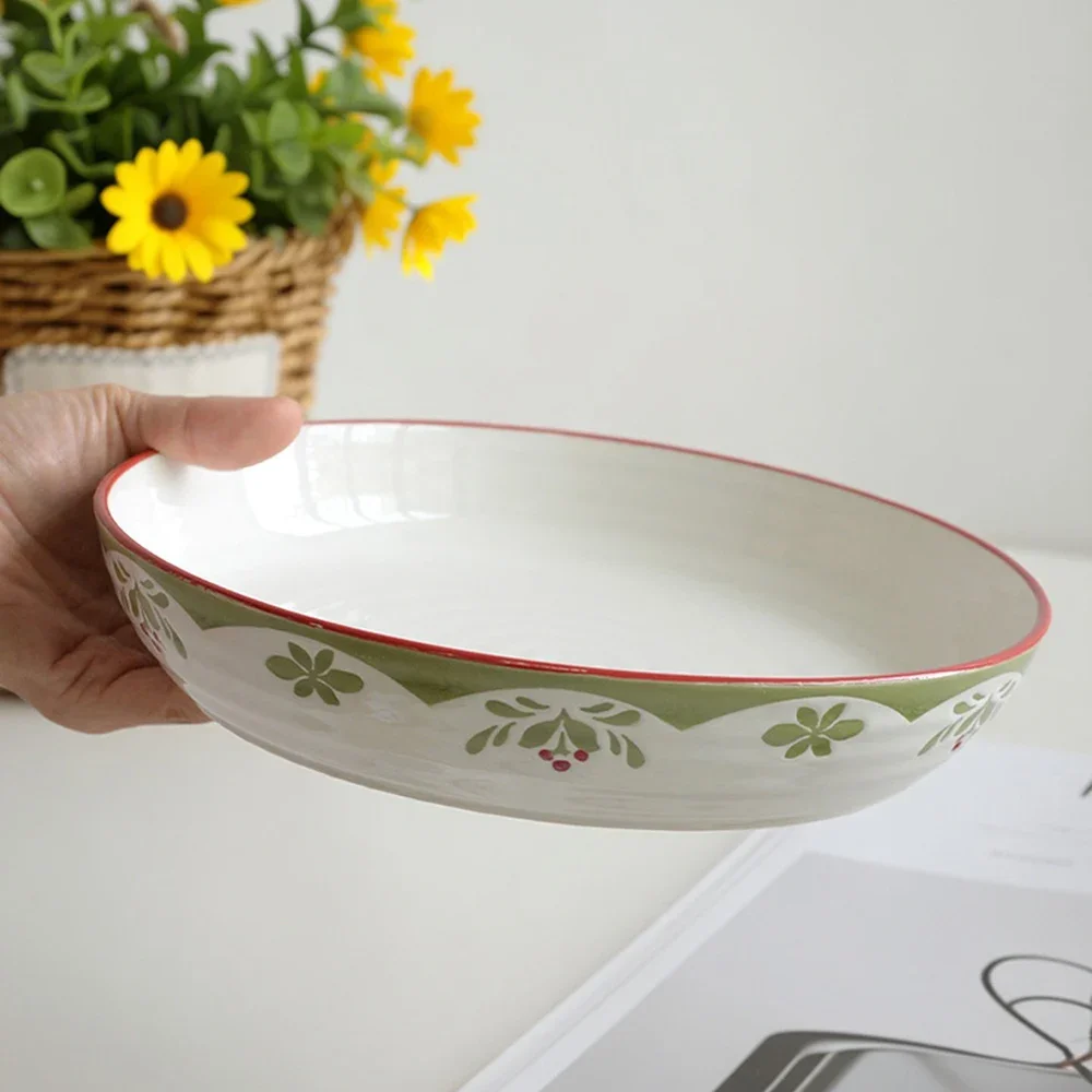 Creative Ceramic Plate Vintage Pattern Under Glazed Hotel Restaurant Homehold Tableware Vegetable Pasta Snacks Fruit Plates