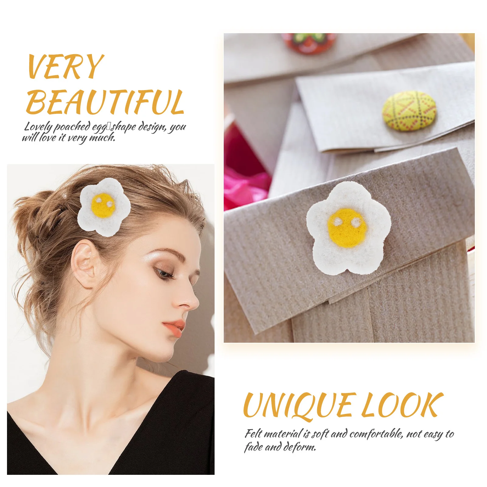 

4pcs Wool Felt Hairpin Cute Poached Egg Diy Craft Material For Kids Hair Clip Accessories Felt Craft Kit Lightweight Durable