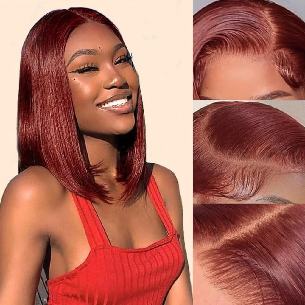 ISEE Hair Wear Go 6x4 HD Straight Lace Front Wigs Reddish Brown #33 Bob Glueless Lace Wig Human Hair PrePlucked Ready To Wear