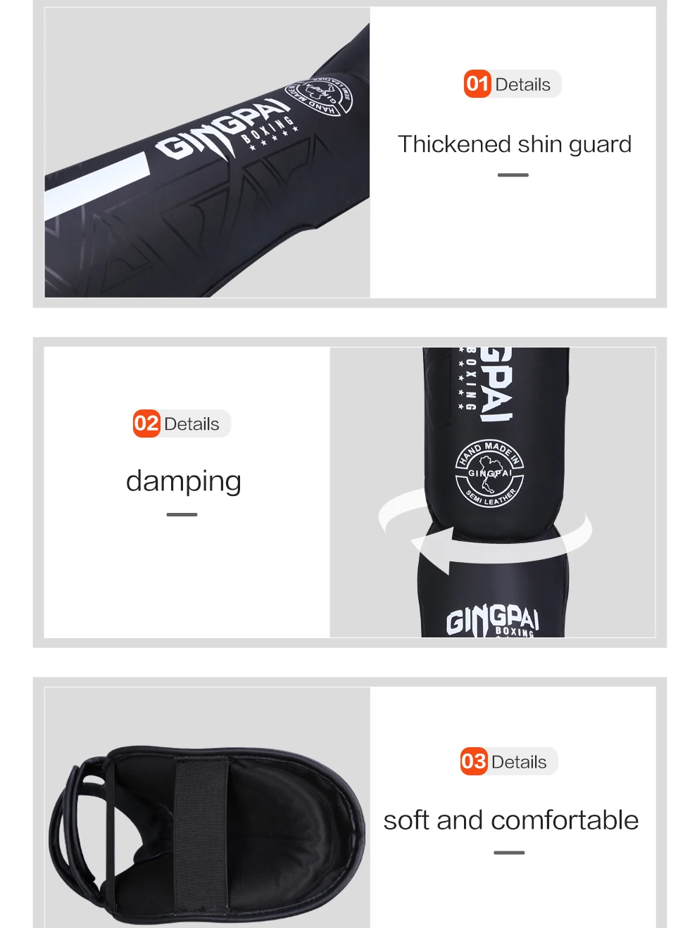 Hochwertige Boxen-Schienbeinschoner aus PU-Leder, Knöchelstütze, Schutz für MMA, Muay Thai, Training, Beinwärmer, leicht trittende Schienbeinschoner – Detail 7