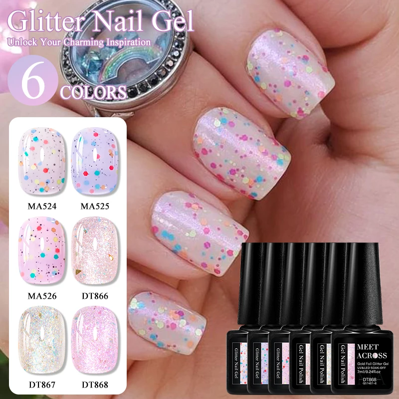 

6pcs Glitter Sequins Gel Nail Polish Set Yogurt Gel Polish Semi Permanent Soak Off UV Gel Varnish Nails Decoration Nail Supplies