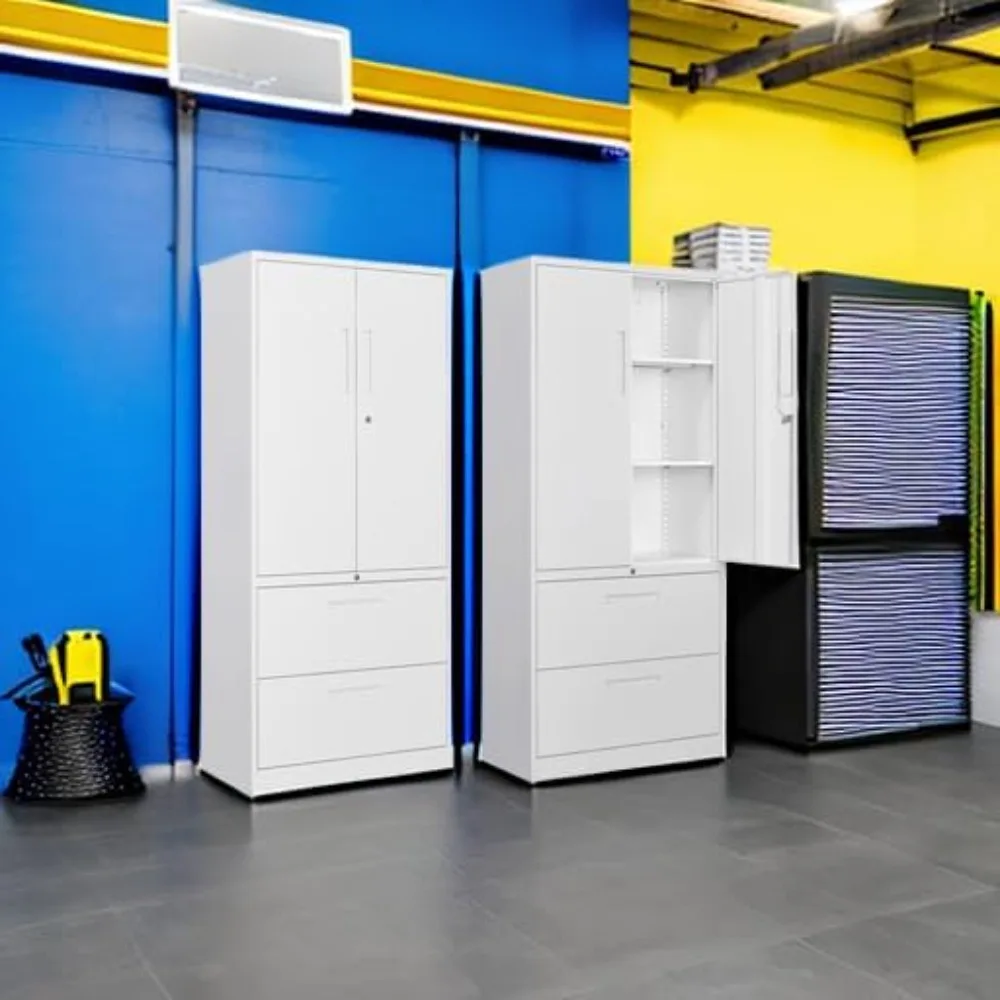 Locking White 2-Drawer Lateral Filing Cabinet with Shelf, Secure Metal Storage for Office Documents