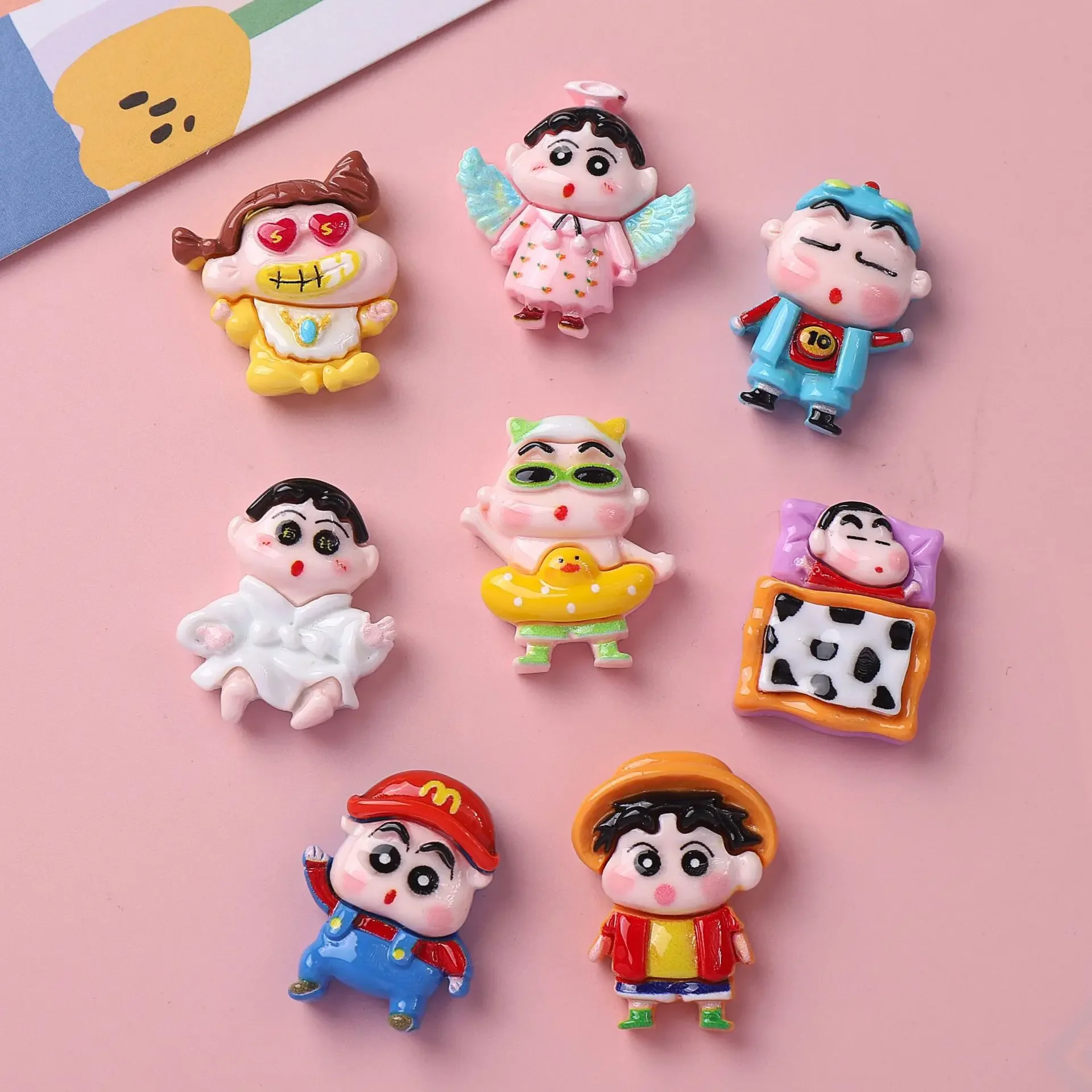 5pcs Cartoon Shiny Dress-up Crayon Shin-chan Resin Flatback for Craft Diy Cabochons Charms for Scrampbooking Embellishments