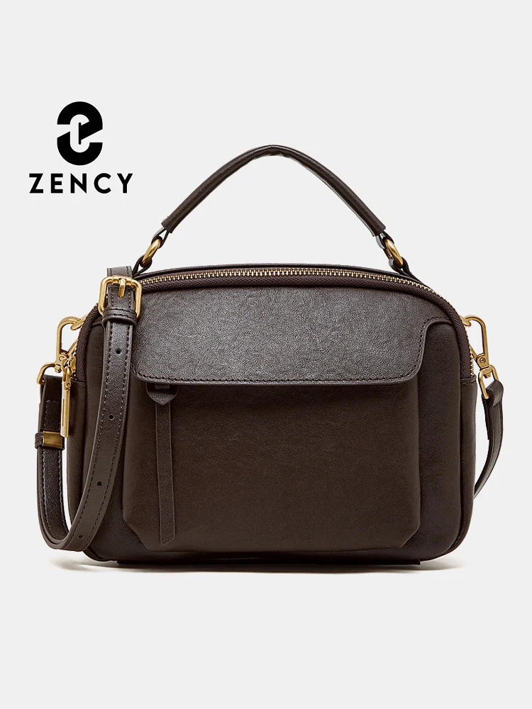 Zency Women's Genuine Leather Retro Shoulder Bag Top-Handle Bag Noble Crossbody with Two Compartments for Office Work Shopping