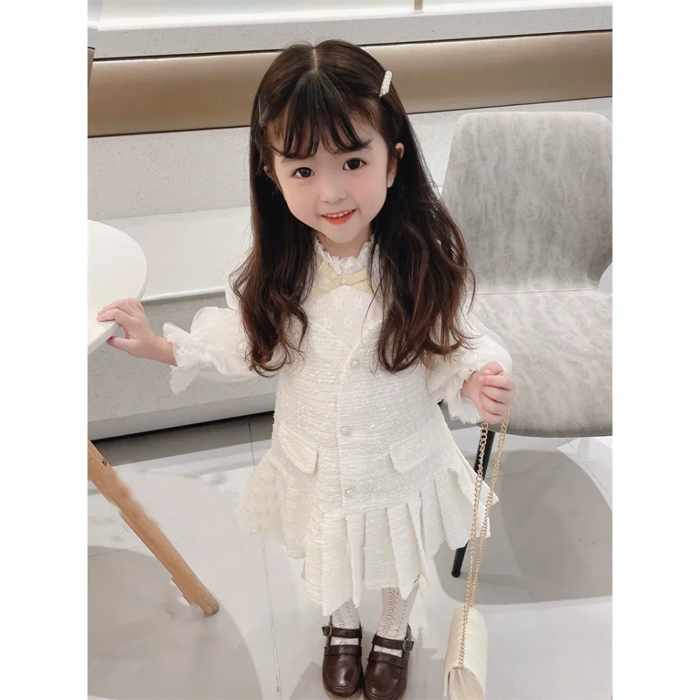 Girl Baby Fashionable Two Piece Dress Girl\'s Autumn Dress Little Fragrant Princess Dress 1-7 Years Old платье белое детское