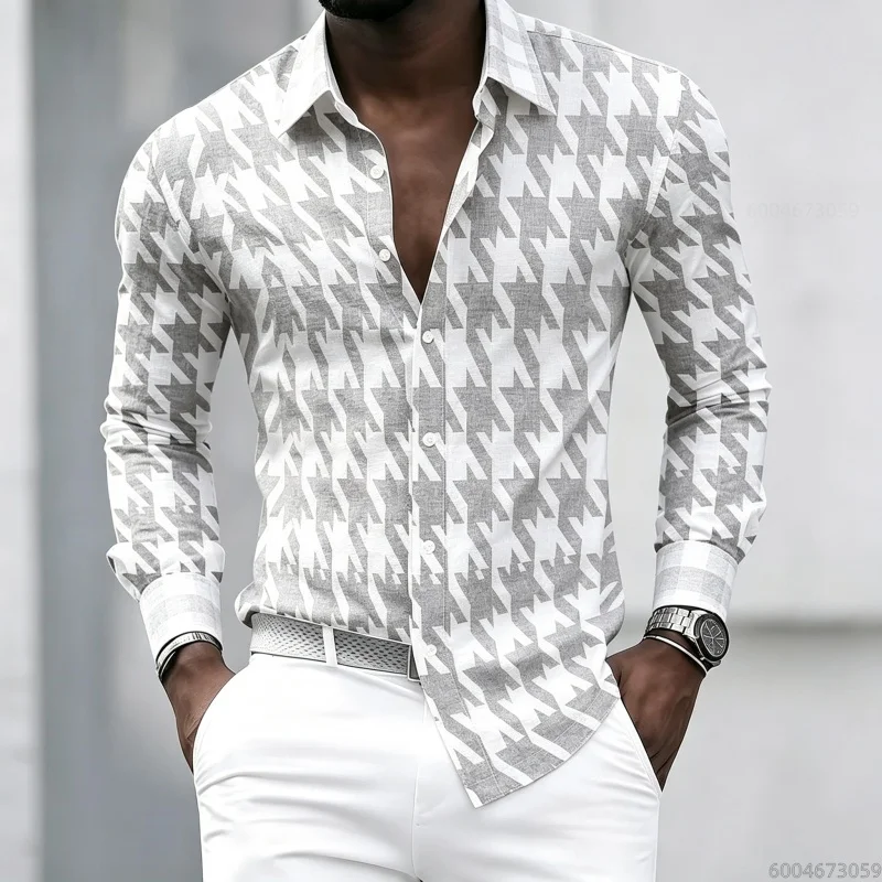 Autumn/Winter Men's Long Sleeved Shirt Button All-over Printed Men's Daily Commuting Shirt Men's Casual T-shirt men Y2K Clothing