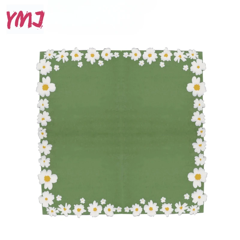 New Shaped Flower Print Napkins Green Blue Cherry Blossom Paper Napkins Disposable Decorative Paper Placemats 2-Ply 20pcs/Pac