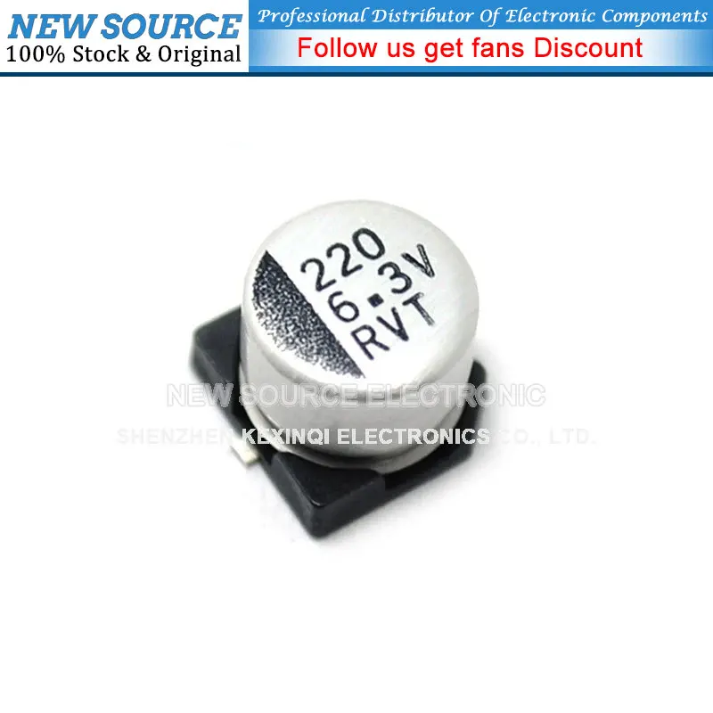 5 piezas Capacitancia electrolítica de aluminio SMD, 6,3 V, 220uF, 6,3x5,4, 6,3x5,4