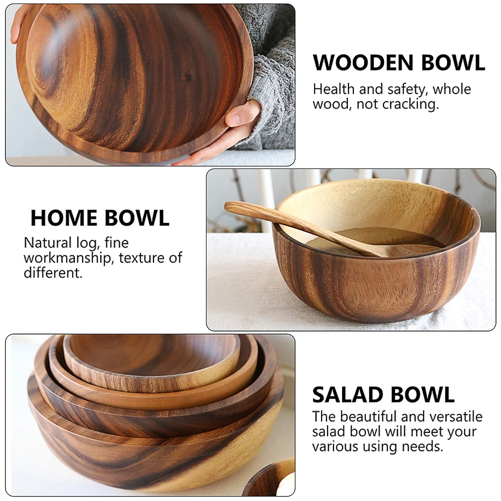 

1Pcs Wood Salad Bowl Household Natural Log Large Capacity Thick Food Serving Bowl Kitchen Snacks Dessert Container