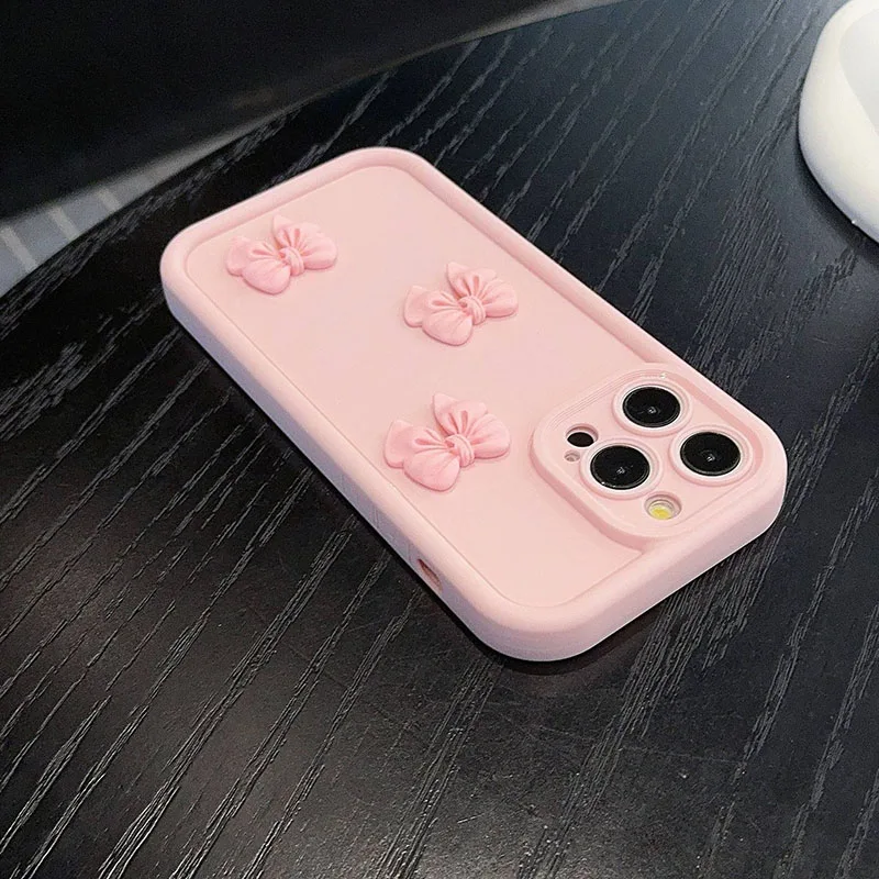 3D Pink Cute Butterfly Silicone Soft Phone Case For iPhone 16 15 14 13 12 11 Pro Max XS XR X 7 8 Plus SE Shockproof Candy Cover