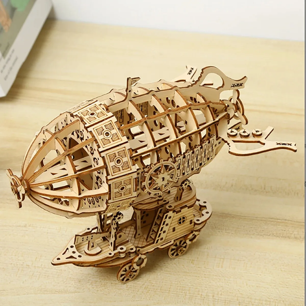 DIY Model Airship 3D Car Wooden Puzzle Scale Model Toys Handcraft Gift Home Decoration Mechanical Model Kit Children's Assembled