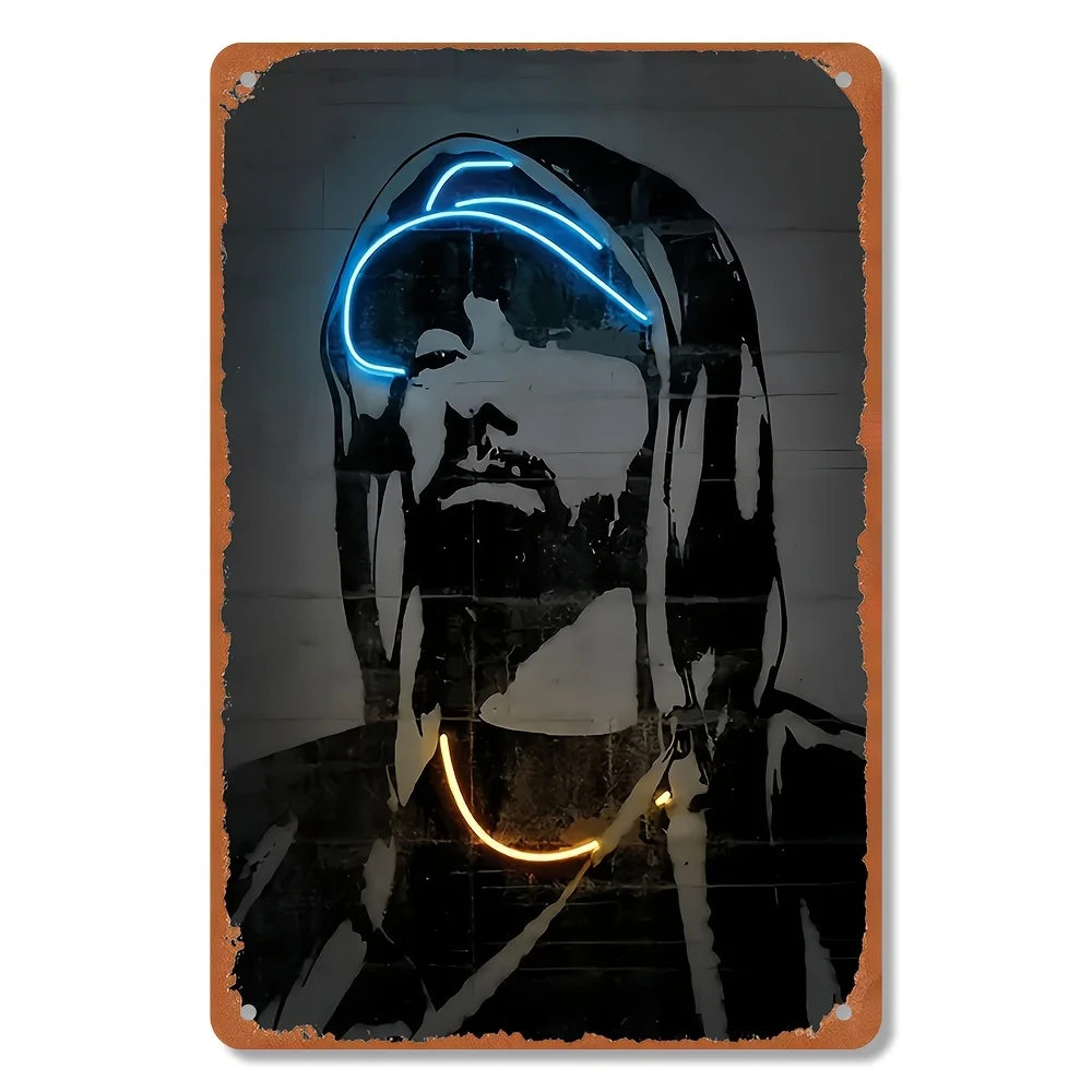 Eminem Silhouette Metal Wall Art, Vintage Iron Neon Decorative Plaque, Weather-Resistant, Easy Installation, No Power Needed