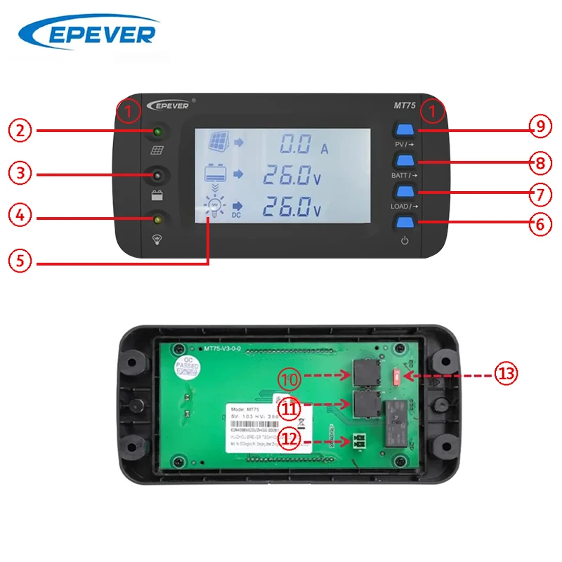 Imagem -02 - Epever-display Medidor Remoto Mppt Controlador de Carga Solar Tracer-série an Mt75 Novo