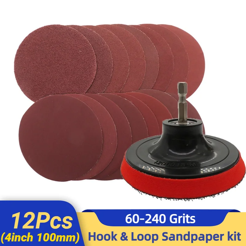 

4 Inch Sandpaper with Sanding Pad Set Hook and Loop Sanding Disc 100mm For Orbital Sander 60/80/120/180/240 Grit