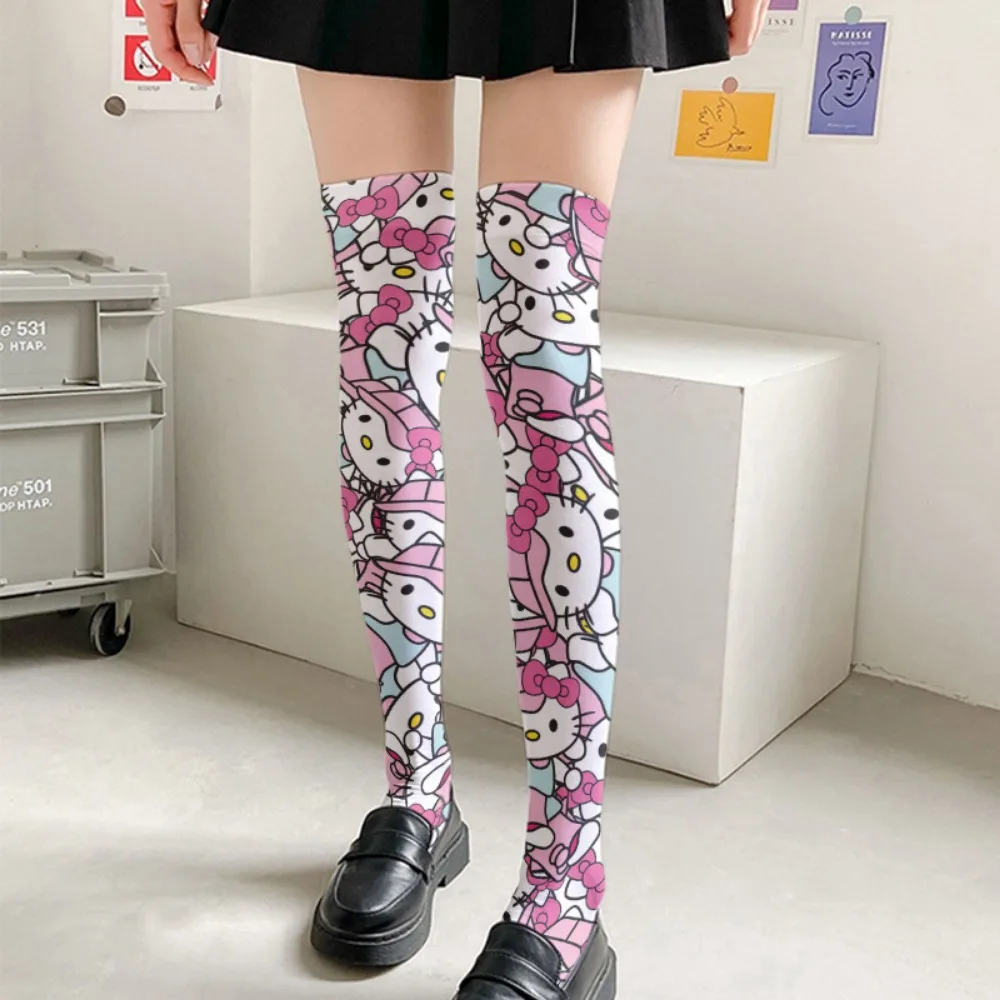 Kawaii Hello Kitty Thigh High Stockings Sanrio Anime Y2K Harajuku Printed Long Pink Thigh High Socks