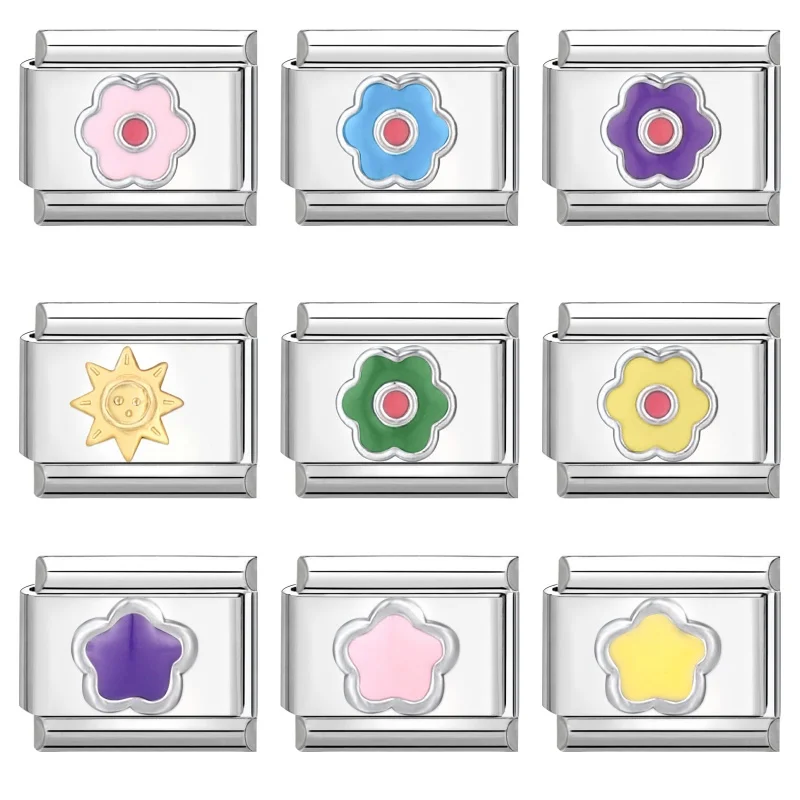 Glänzender Zirkon, Stern, Herz, Schleife, Mond, Kirschmond, italienische Charm-Verbindungen, passend für 9 mm Edelstahl-Armbänder, Damenschmuck, DIY-Herstellung von Geschenken – Detail 4