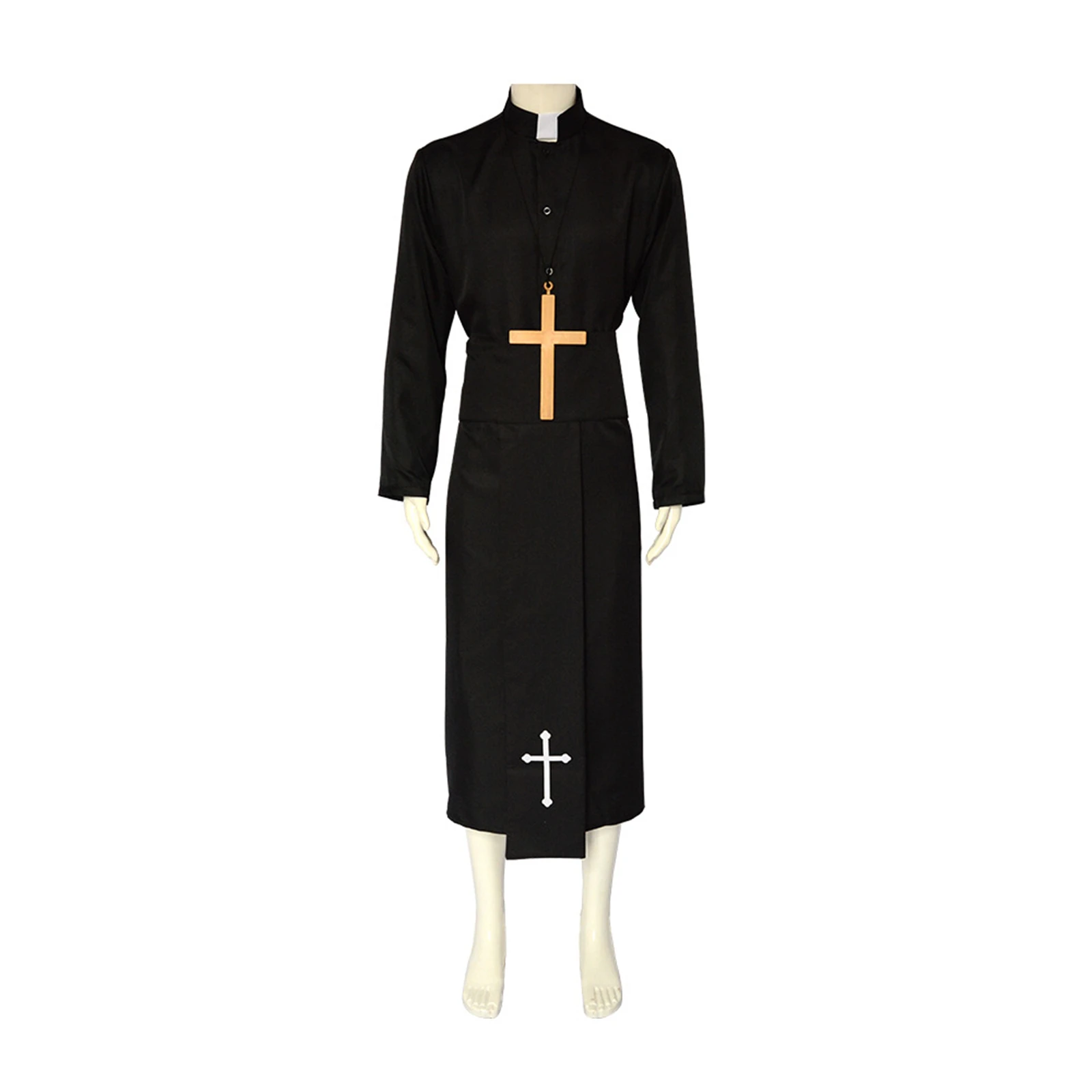 Herren Klerus Robe Erwachsene Priester Kostüm Mönch Zauberer für Männer Exorzist Kostüm für Halloween Outfit