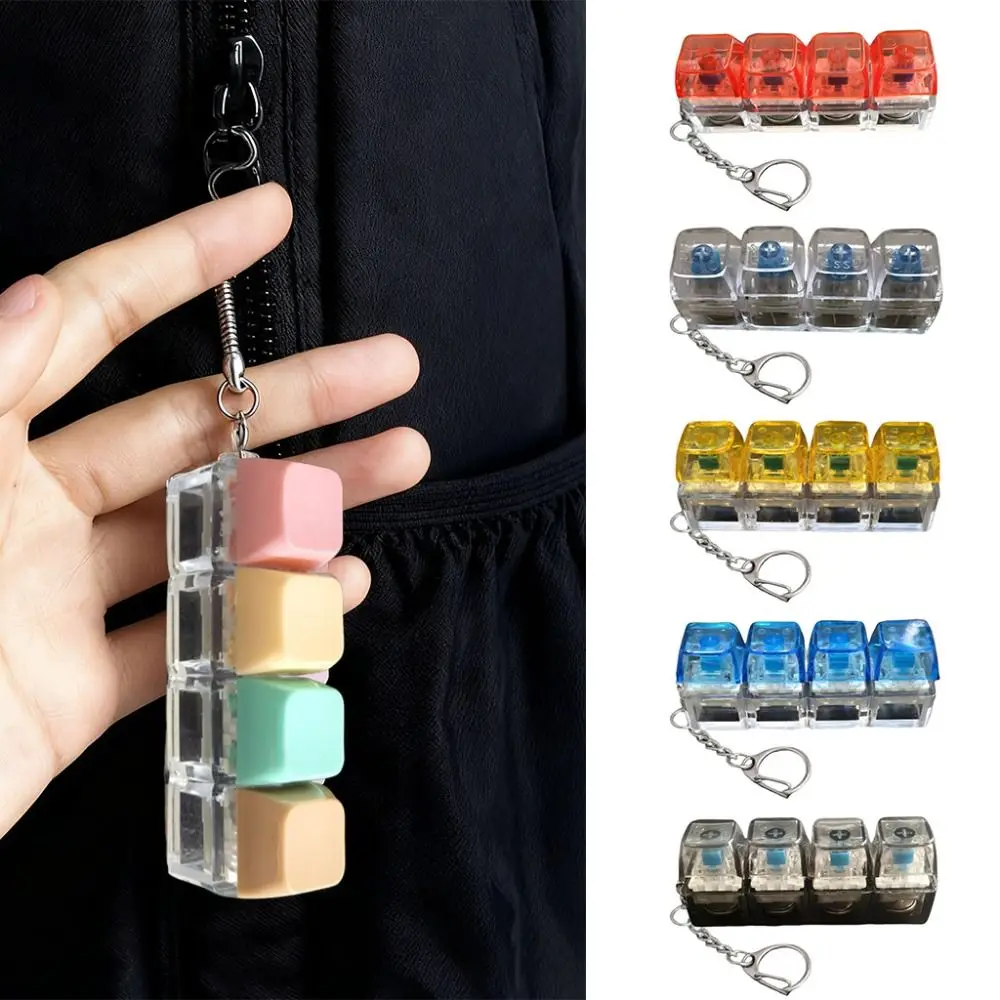 Portable Stress Relief Keyboard Fidget Colorful LED Lightweight Keyboard Keychain 4 Keys Keyboard Button Finger Clicker Gift