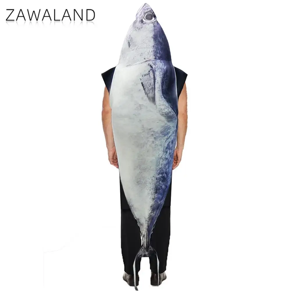 Zawaland Cosplay Fish Costume Funny Halloween Suit Woman Man Jumpsuit Carnival Disguise Wearing Show Party Clothes