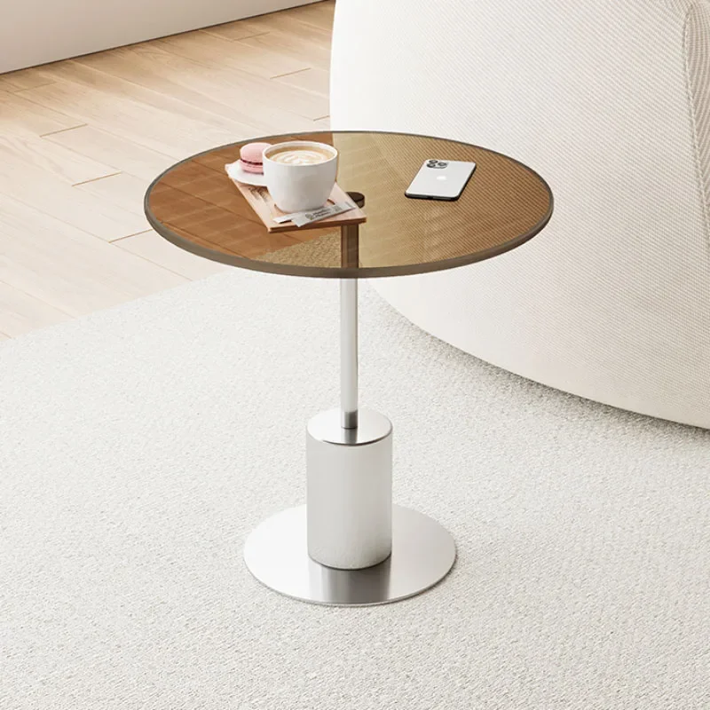 Living Room Sofa Side Table Creative Glass Coffee Table Small Apartment Bedside Table Stainless Steel Rock Board Luxury Мебель