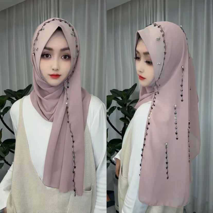 2025 Muslim Islam Sweet Girls Ready Female Chiffon Hijab Wraps