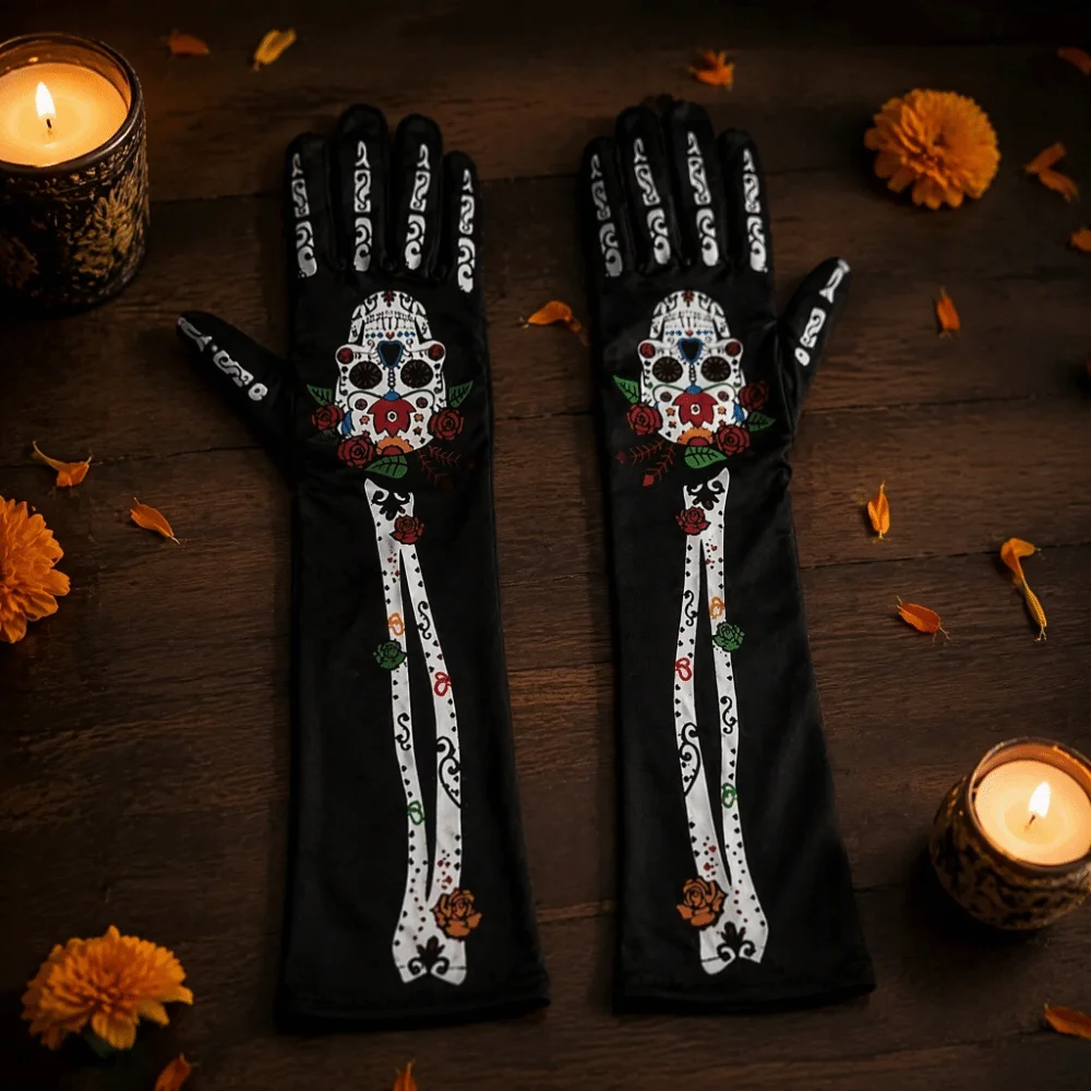 3D Skeleton Design Halloween Gloves Long Convex Halloween Cosplay Gloves Unisex Design Ghost Festival Gloves Cosplay Event