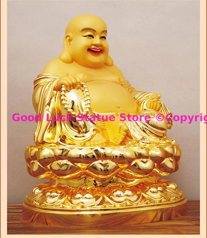 high grade gold copper Maitreya Buddha CAI SHEN God of Wealth statue HOME company shrine Recruit money Bring good LUCK 23CM