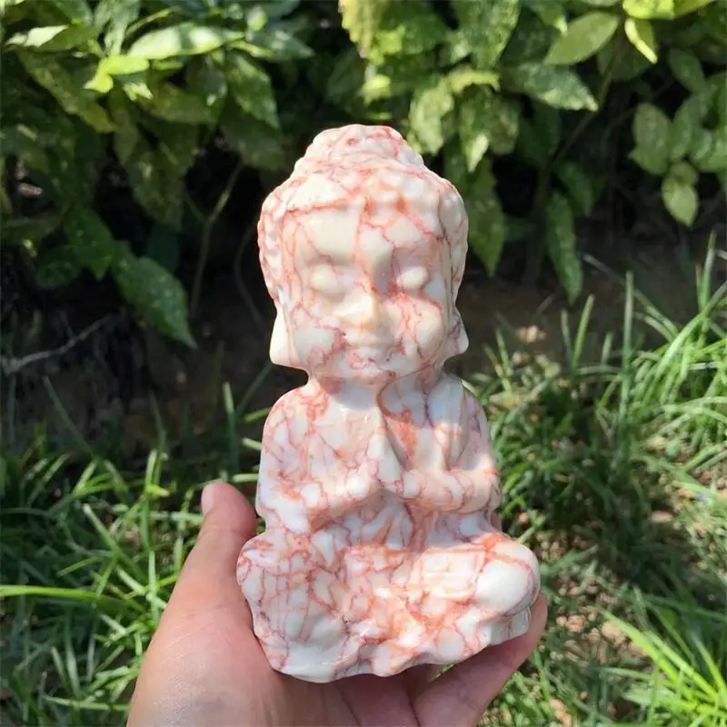 15CM Natural Red Network Stone Buddha Carving Crystal Healing Fengshui Fashion For Home Decoration Lucky Gift 1pcs