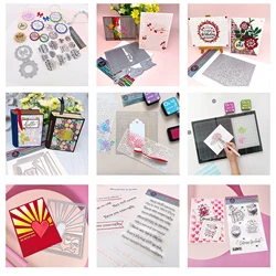 Alinacutle Book Birthday Etched Dies Metal Cutting Die Cut Book Curtain Circle Flower Clear Stamp Scrapbooking Paper Craft