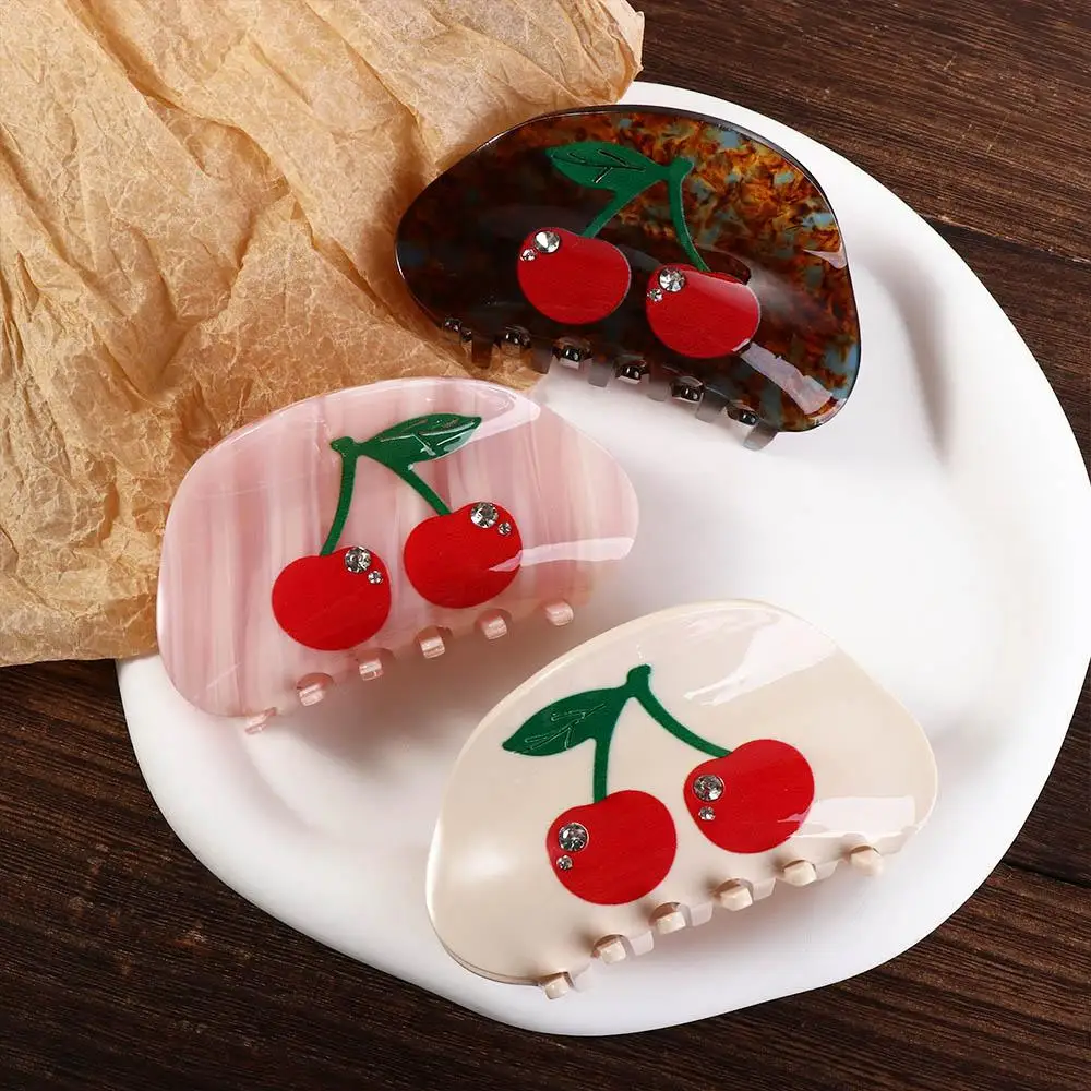 

Element Acetic Acid Diamond-Encrusted Little Fresh Korean Style Hair Clip Cherry Hair Claw Women's Accessories Cute Shark Clip