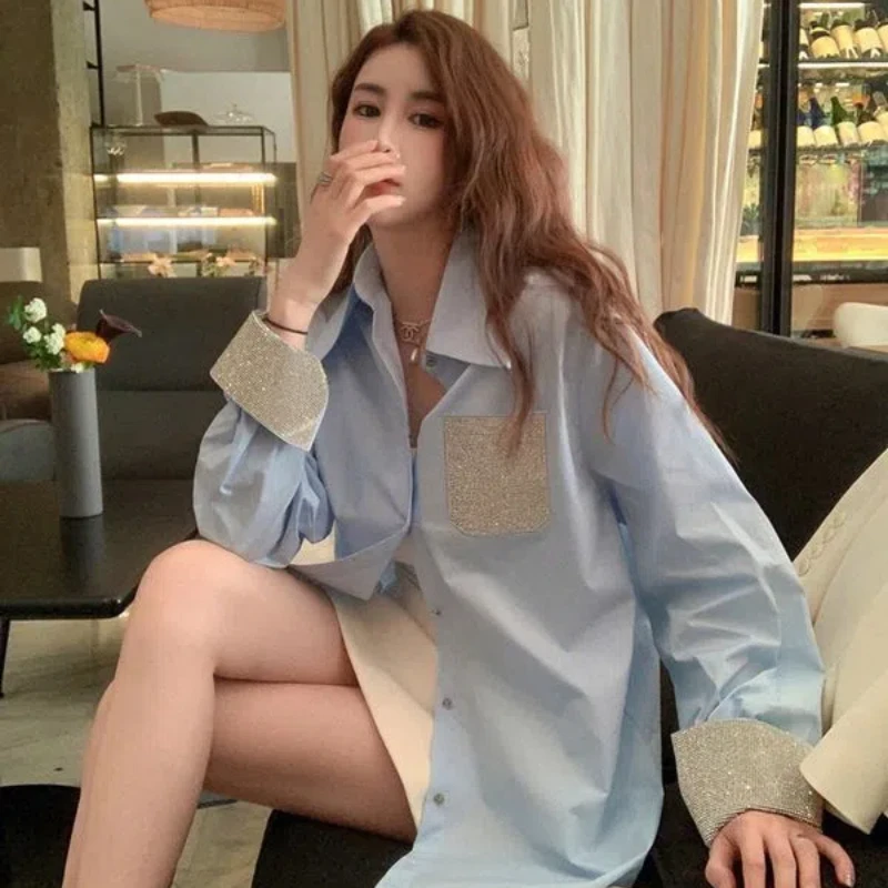 Fashion Loose Long Sleeve Spring Autumn New Polo Neck Solid Color All-match Casual Shirt Tops Vintage Temperament Women Clothing