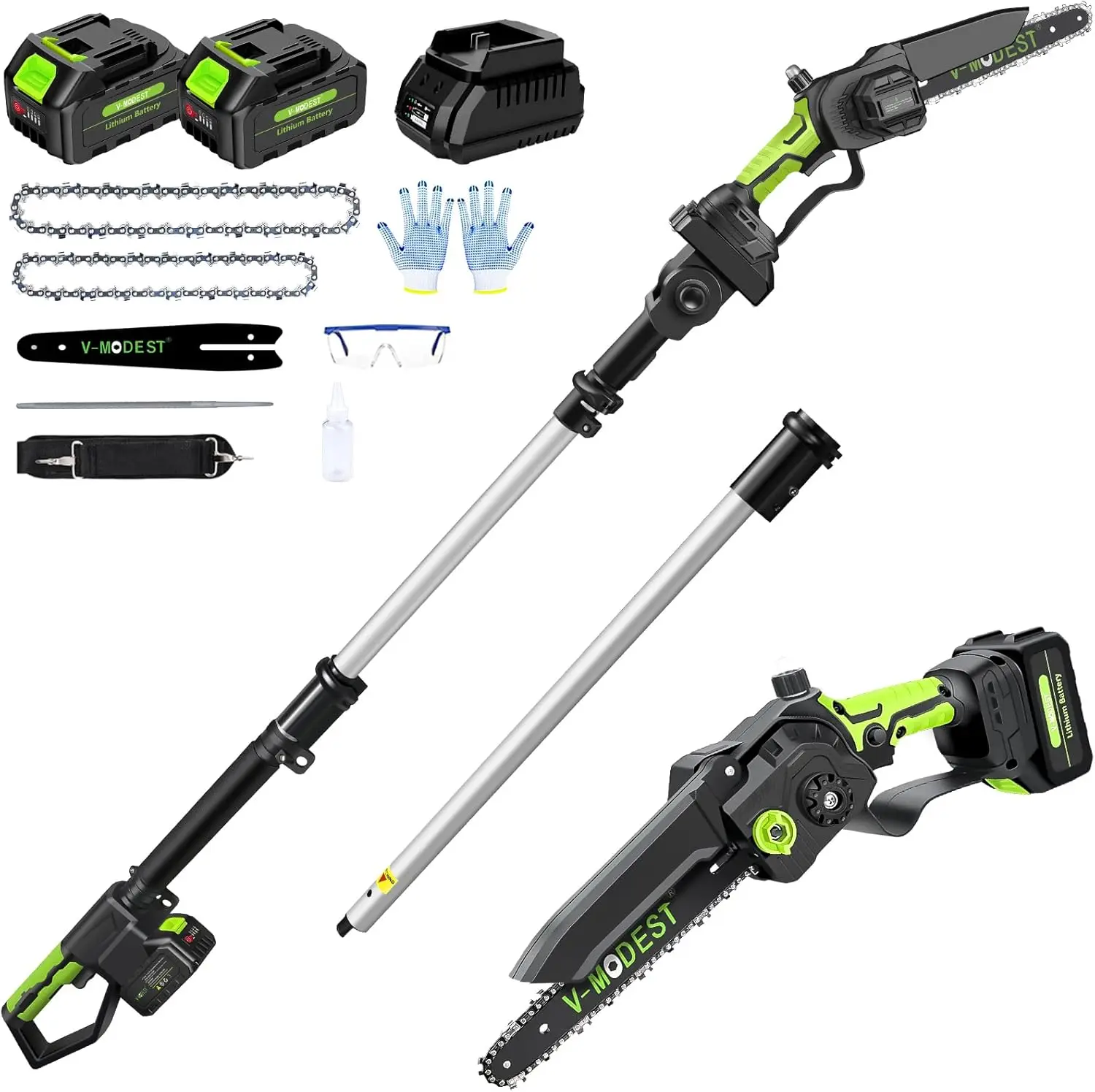 

2-IN-1 Cordless Pole Saw 8 inch &6 inch, 2 * 4.0Ah Battery Powered Pole Saws for Tree Trimming, Brushless Electric Rotatable Pol