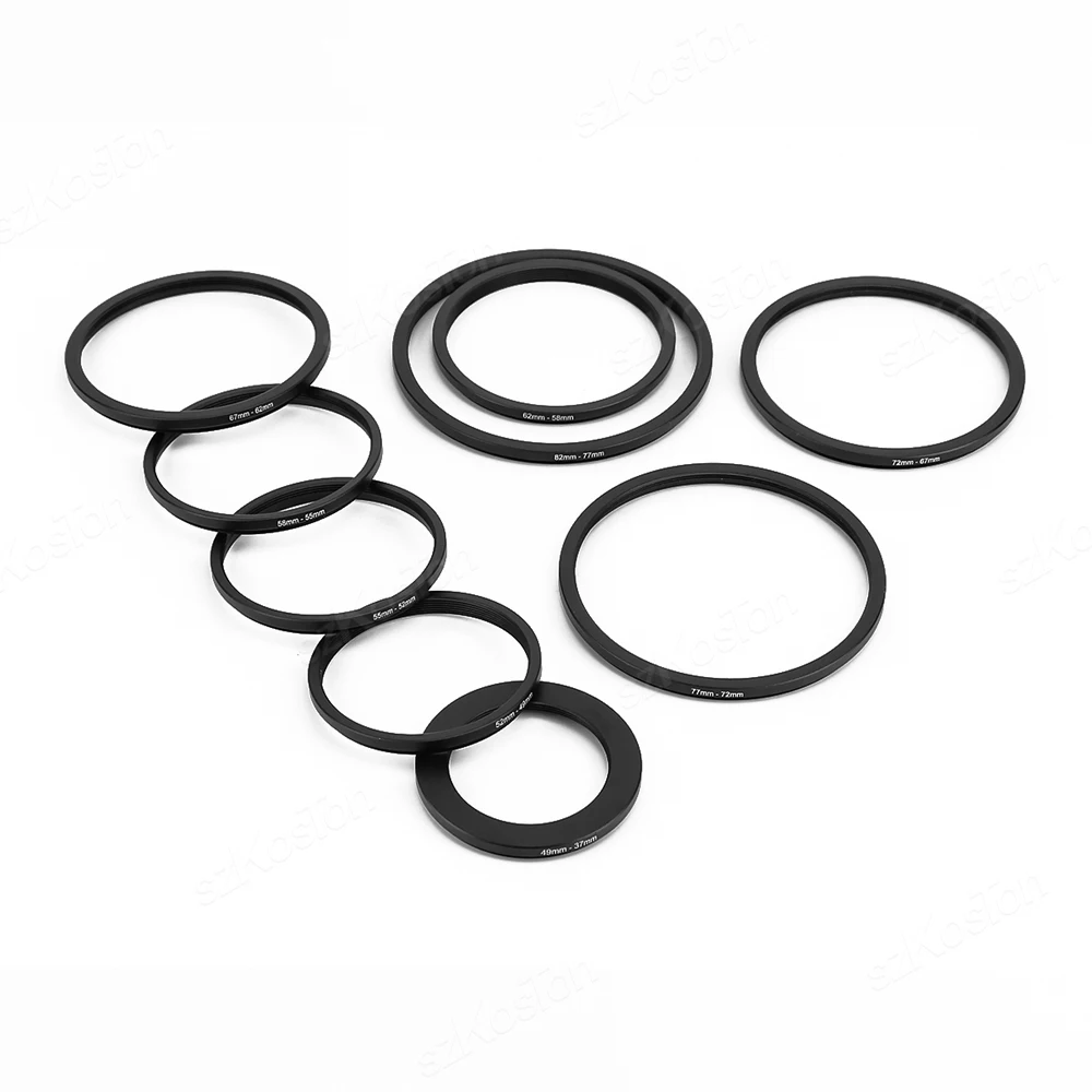 18pcs Filter Step Up Rings Adapter 49-52-55-58-62-67-72-77-82mm 49mm-82mm Step-up Ring Anodized Aluminum Material as Lens Hood