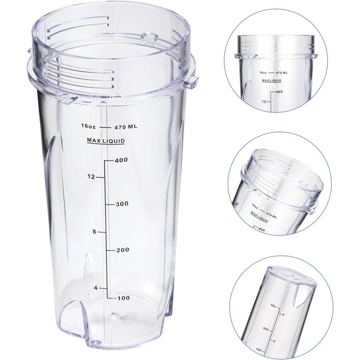 16Oz Replacement Cups for Ninja QB3001SS Fit Compact Personal Blender, with Lids- 2 Pack