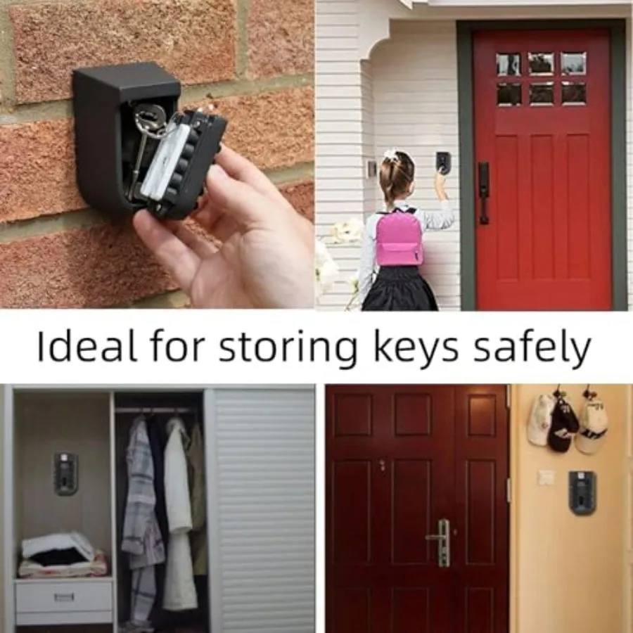 Indoor Outdoor Key Lock Box Wall Mounted Push Button Combination Key Safe Storage Security Lock Box with Black Rubber Cover Wal