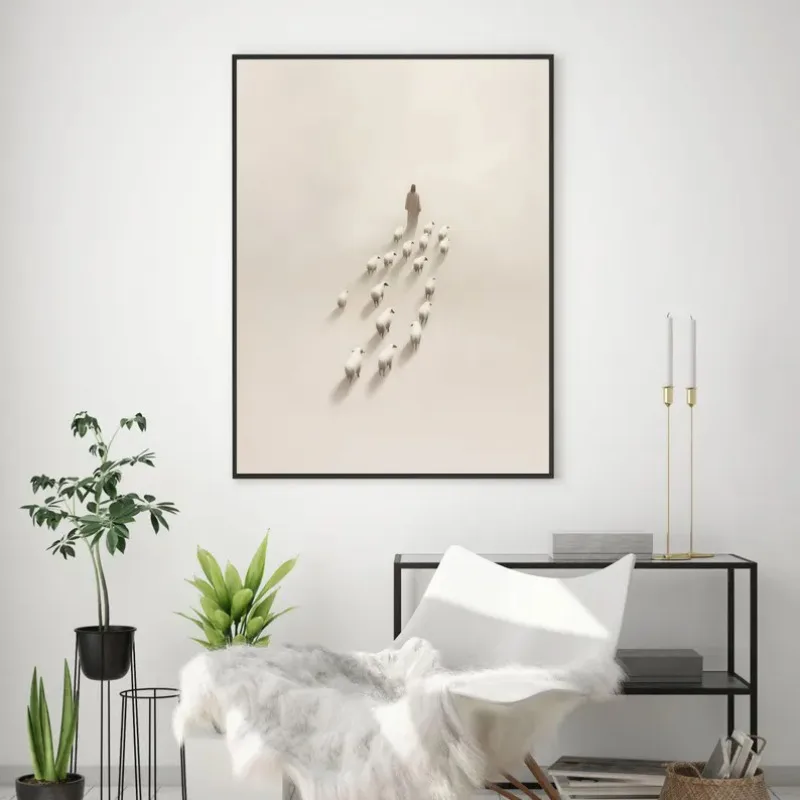 Póster Minimalista de Jesús Pastor Fiel, Pintura Moderna en Lienzo con Citas Bíblicas, Arte de Pared Neutral para Sala de Estar, Decoración del Hogar