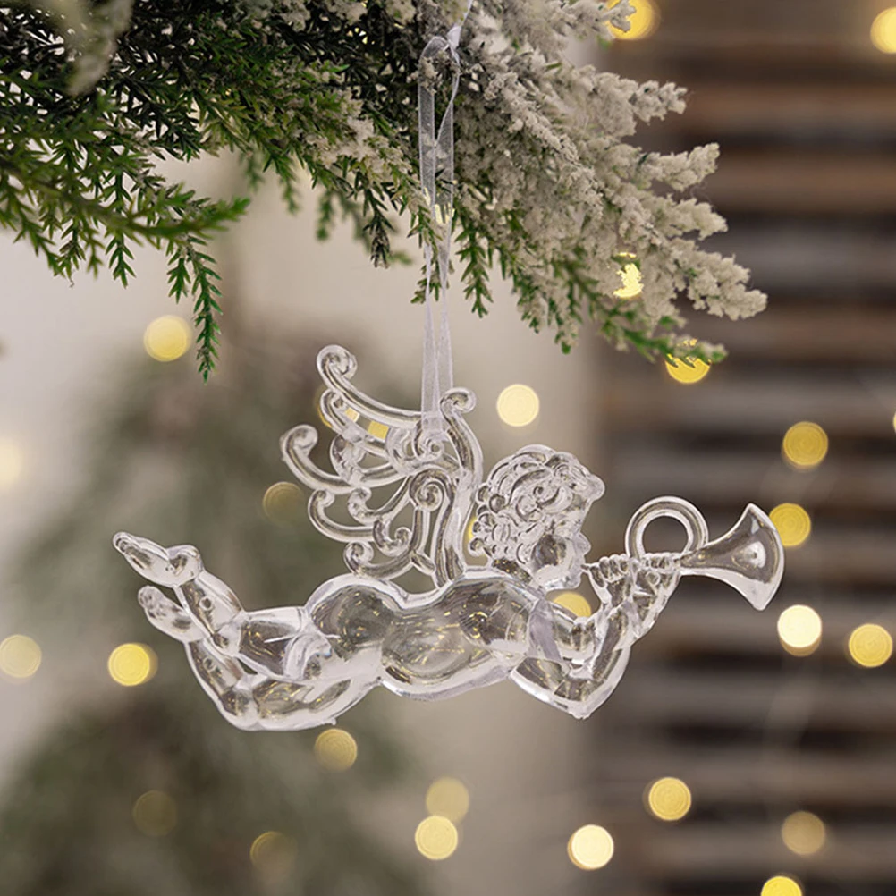 

4Pcs Acrylic Christmas Tree Hanging Decorations Clear Ballet Cupid Angel Ornaments Holiday Memorial Keepsake