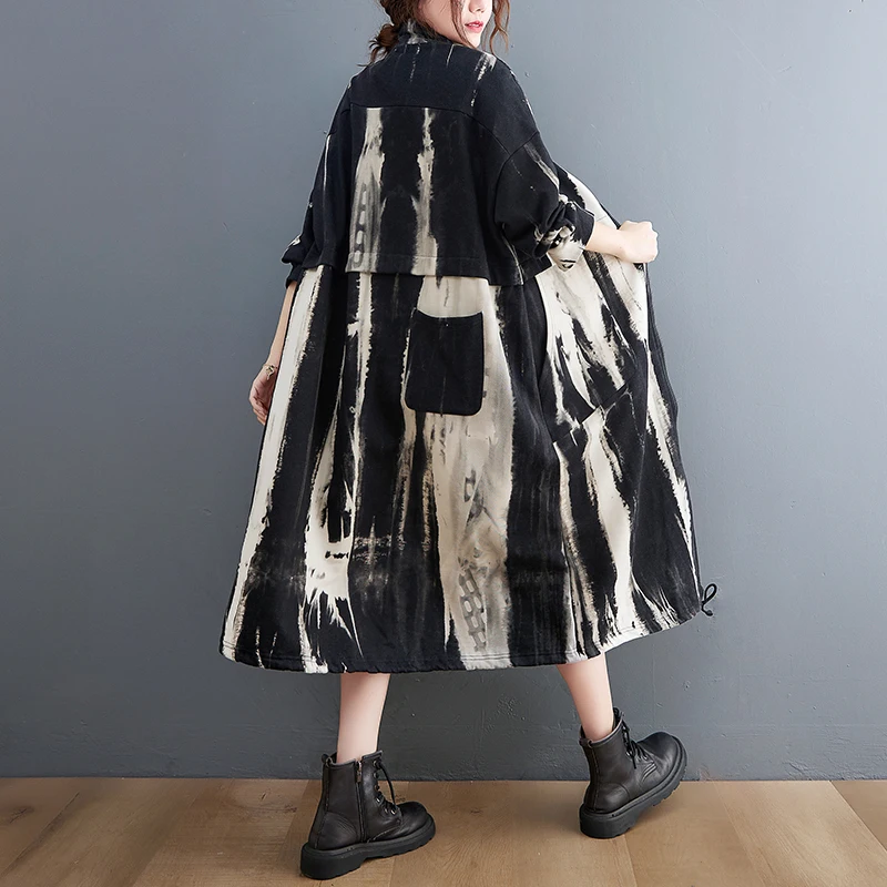 Faionable Casual Women's Long Coat Spring Autumn plus Size Floral Print Versatile Sli Outerwear Zipper Closure Long Sle...